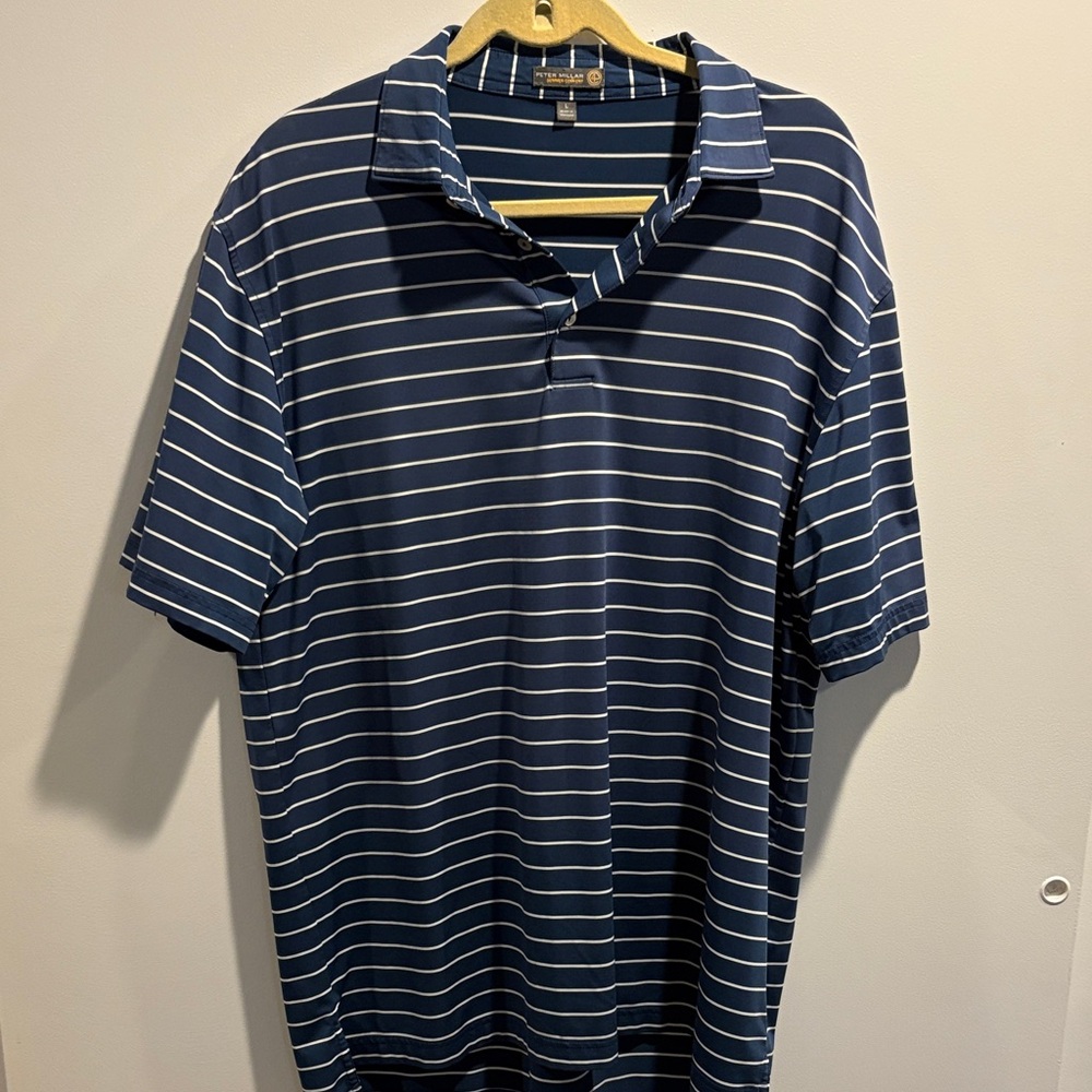 Peter Millar Navy and White Striped Polo